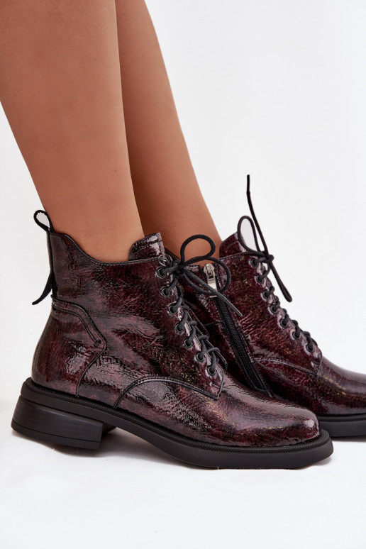 avec effet vernis Peau Bottes pour femmes Klocke D&A LZ52-954 Bourgogne