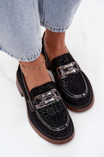 Mocassins en daim pour femmes avec ornements D&A MR52-176 couleur noire