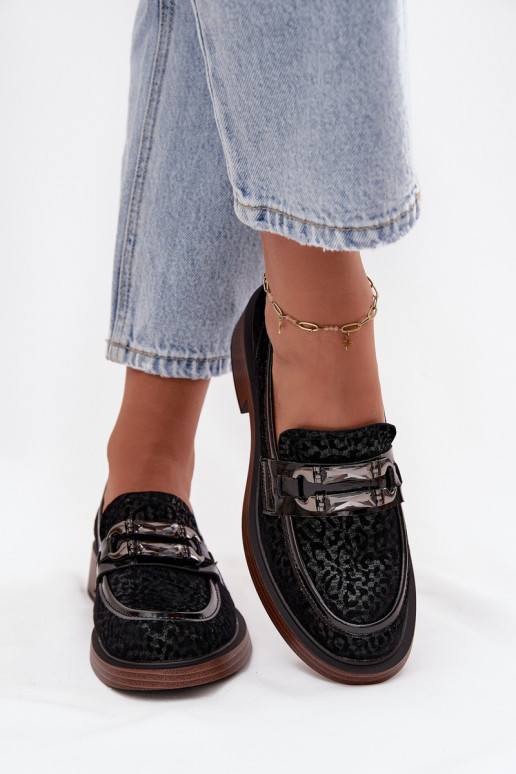 Mocassins en daim Féminin avec des ornements D&A MR52-176 couleur noire