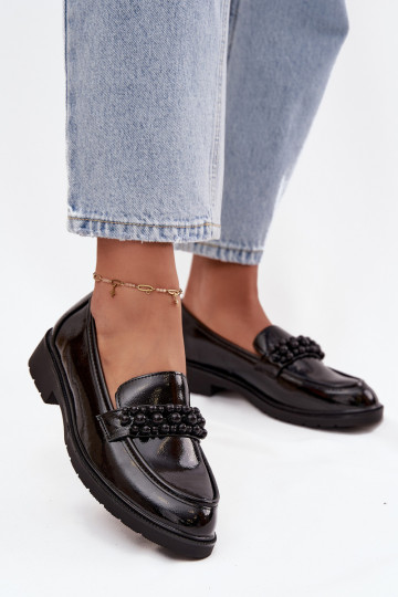 Mocassins pour femmes avec effet laqué et perles S.Barski HY52-541 couleur noire 2