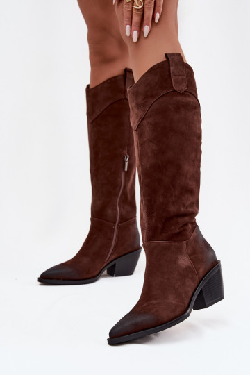 Bottes en cuir suédé pour femmes, style cowboy, à talons, Artiker 57C0230, marron 2