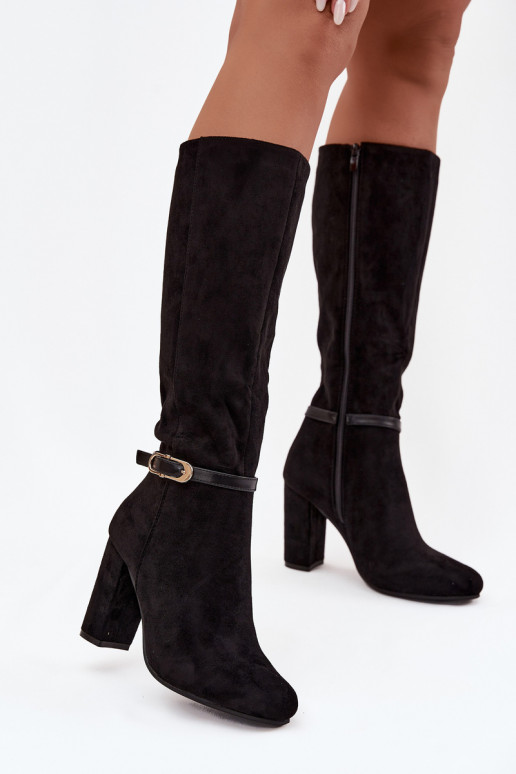 bottes pour femmes avec des talons avec boucles dorées réchauffer couleur noire Seraphine