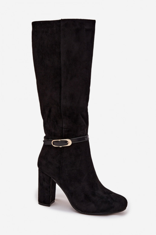 bottes pour femmes avec des talons avec boucles dorées réchauffer couleur noire Seraphine
