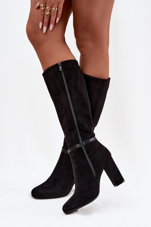 bottes pour femmes avec des talons avec boucles dorées réchauffer couleur noire Seraphine