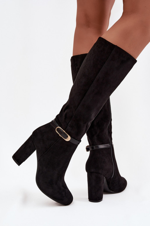 bottes pour femmes avec des talons avec boucles dorées réchauffer couleur noire Seraphine