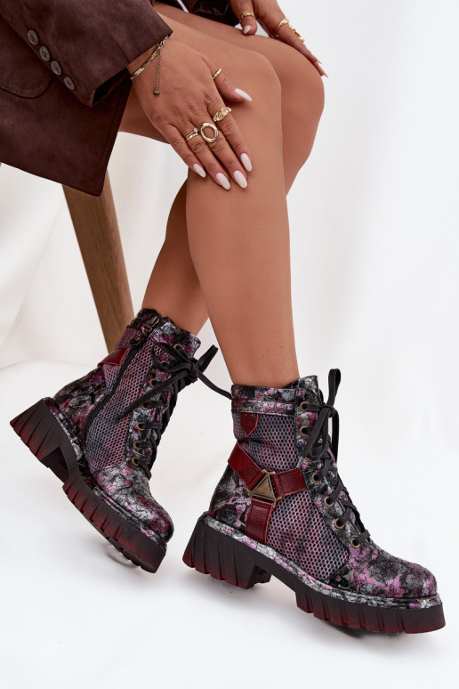 Peau Bottines de travail Féminin Il fautciejka 07072-23 Bourgogne