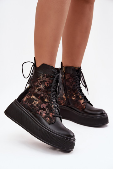 Bottines en cuir avec plateforme, Tai turiciejka 07086-01, noires 2