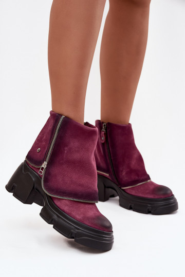 Bottines en cuir pour femmes avec tige cousue, Tai turiciejka 07145-23, bordeaux 2
