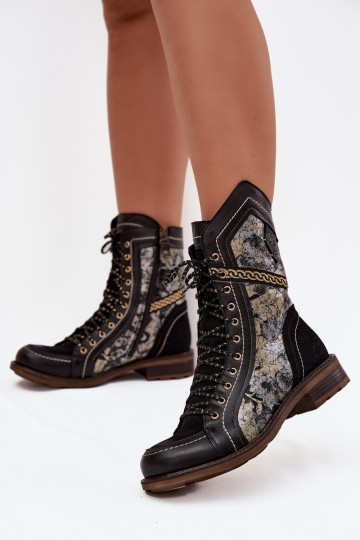 Bottines en cuir naturel pour femmes, Tai turiciejka 07097-01, noires et dorées