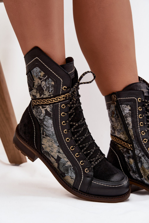 Bottes pour femmesActivéturalnej Skóry Il fautciejka 07097-01 Noir et-couleur dorée