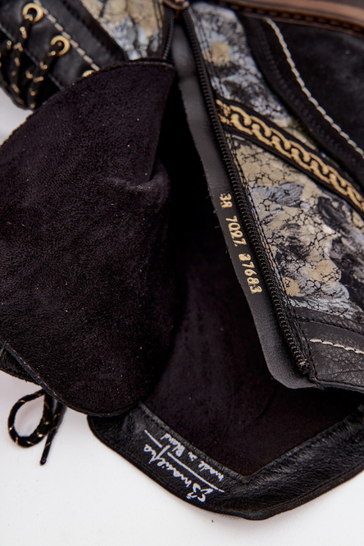 Bottes pour femmesActivéturalnej Skóry Il fautciejka 07097-01 Noir et-couleur dorée