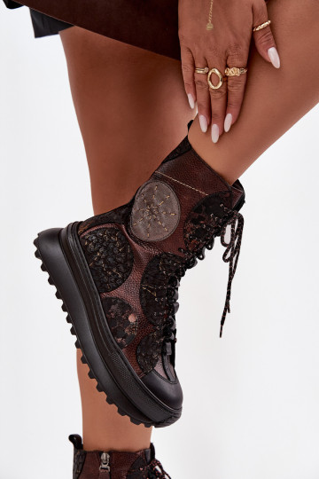 Peau Bottes avec une plateforme réchauffer Il fautciejka 06565-02 brun-couleur dorée