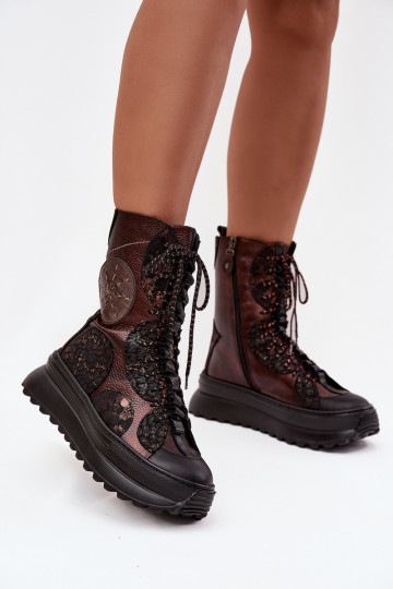 Bottines en cuir avec plateforme, doublées, Tai turiciejka 06565-02, marron-doré 2