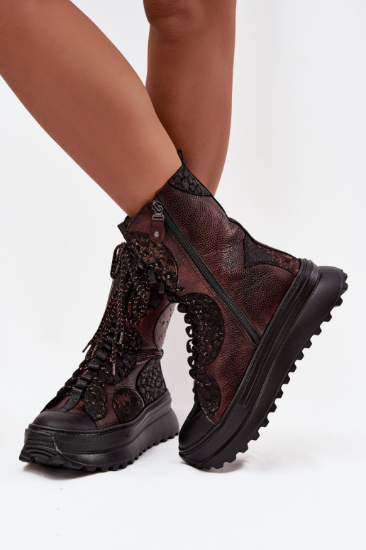 Peau Bottes avec une plateforme réchauffer Il fautciejka 06565-02 brun-couleur dorée