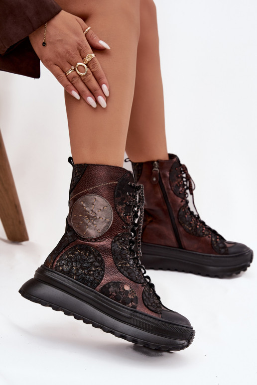 Peau Bottes avec une plateforme réchauffer Il fautciejka 06565-02 brun-couleur dorée