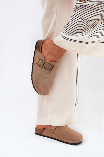 Chaussons Sabots Féminin i avec une plateforme avec boucles couleur kaki Selio 2