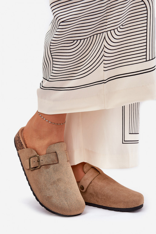 Chaussons Sabots Féminin i avec une plateforme avec boucles couleur kaki Selio