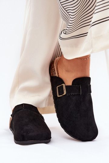 Chaussons Sabots Féminin i avec une plateforme avec boucles couleur noire Selio