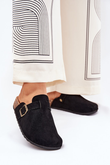 Chaussons Sabots Féminin i avec une plateforme avec boucles couleur noire Selio 2