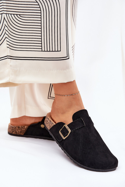 Chaussons Sabots Féminin i avec une plateforme avec boucles couleur noire Selio