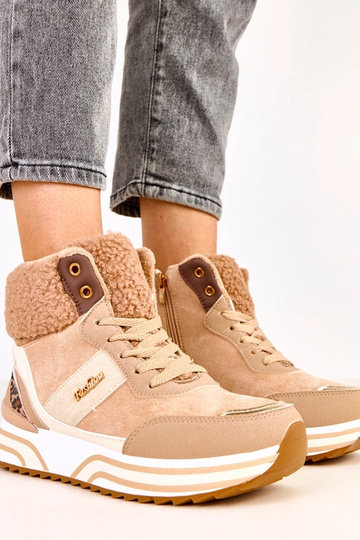 Baskets hautes beige foncé et chaudes avec fourrure Mirasen