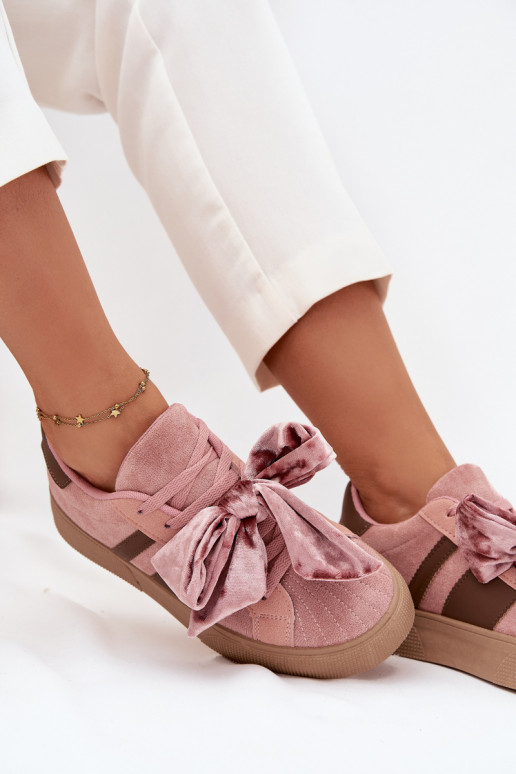 Baskets de style sportif pour femmes avec nœud en velours, couleur rose, Ashlyn Baskets de style sportif pour femmes avec nœud en velours, couleur rose, Ashlyn