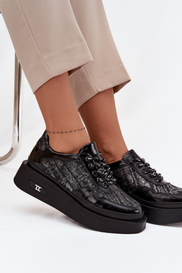 Peau Chaussures à lacets Féminin avec une plateforme Artiker 57C2043 Noir et-couleur argent