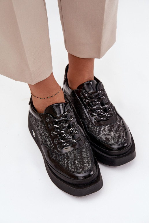 Peau Chaussures à lacets Féminin avec une plateforme Artiker 57C2043 Noir et-couleur argent