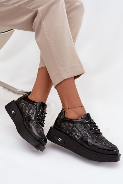 Peau Chaussures à lacets Féminin avec une plateforme Artiker 57C2043 Noir et-couleur argent