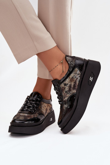 Peau Chaussures à lacets Féminin avec une plateforme Artiker 57C2042 Noir et-couleur dorée