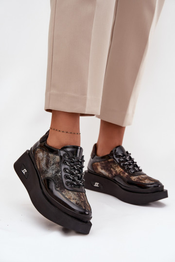 Peau Chaussures à lacets Féminin avec une plateforme Artiker 57C2042 Noir et-couleur dorée 2