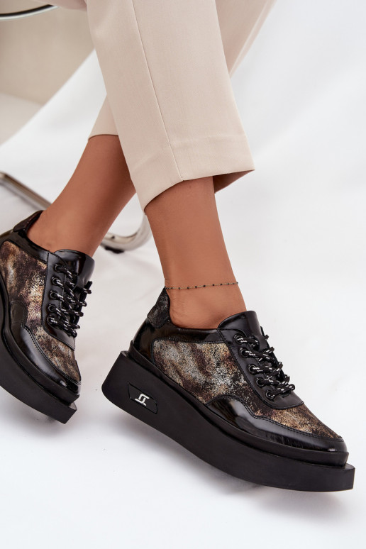 Peau Chaussures à lacets Féminin avec une plateforme Artiker 57C2042 Noir et-couleur dorée