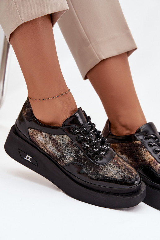 Peau Chaussures à lacets Féminin avec une plateforme Artiker 57C2042 Noir et-couleur dorée