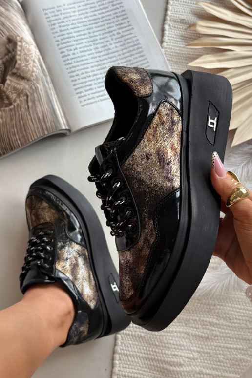 Peau Chaussures à lacets Féminin avec une plateforme Artiker 57C2042 Noir et-couleur dorée