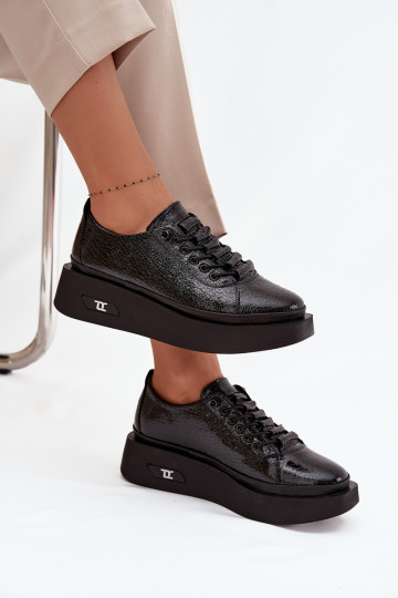 Bottines en cuir véritable laqué Féminin avec une plateforme Artiker 57C2041 couleur noire
