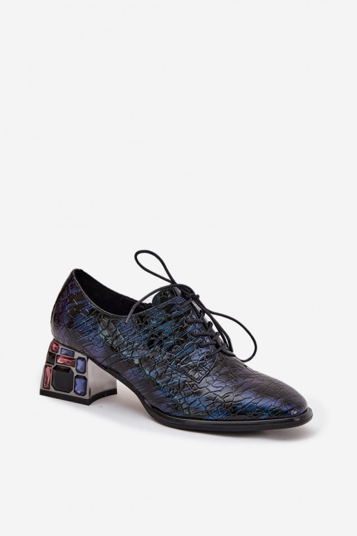 Bottines en cuir verni bleu marine pour femmes avec talons et strass « Artiker 55C0428 »