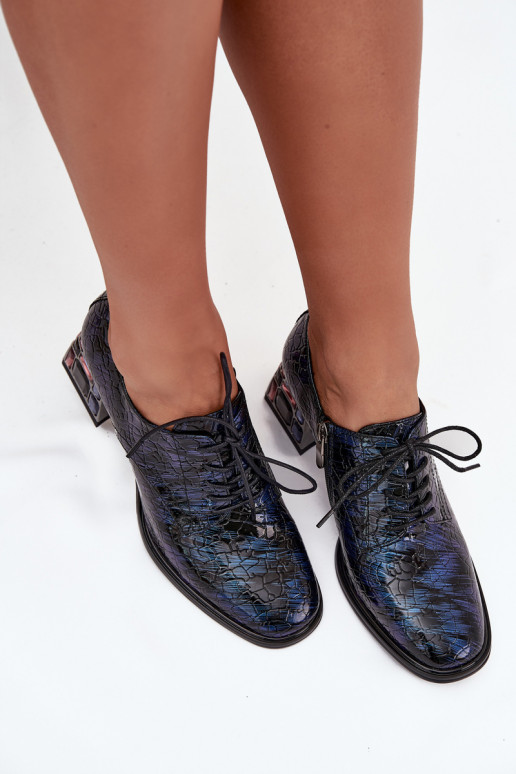 Bottines en cuir verni bleu marine pour femmes avec talons et strass « Artiker 55C0428 »