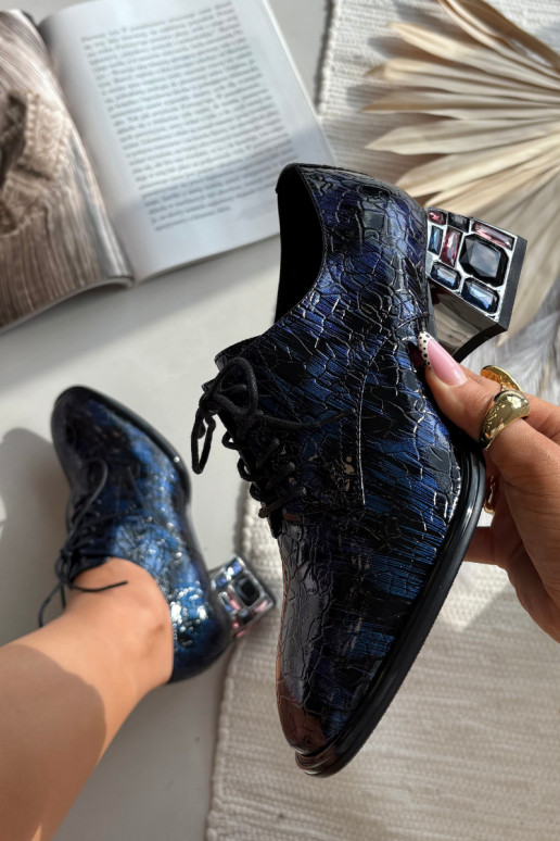 Bottines en cuir verni bleu marine pour femmes avec talons et strass « Artiker 55C0428 »