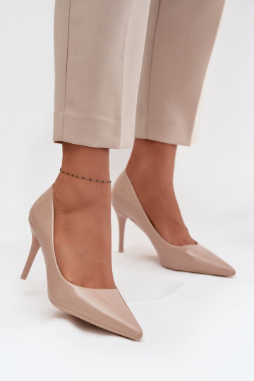 Escarpins en simili cuir verni pour femmes à bouts pointus couleur sable Jadira 2
