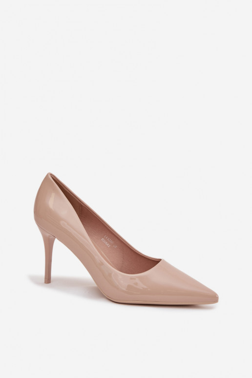 Escarpins en simili cuir verni pour femmes à bouts pointus couleur sable Jadira Escarpins en simili cuir verni pour femmes à bouts pointus couleur sable Jadira