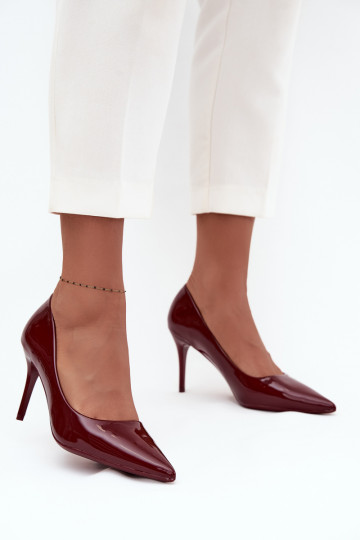 avec effet vernis Eko Peau chaussures à talons hauts Féminin Ze Szpiczastymi Noskami Bourgogne Jadira