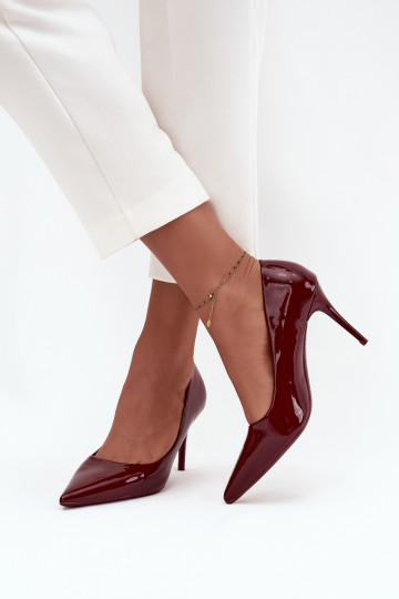 avec effet vernis Eko Peau chaussures à talons hauts Féminin Ze Szpiczastymi Noskami Bourgogne Jadira 2