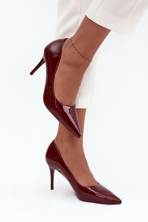 avec effet vernis Eko Peau chaussures à talons hauts Féminin Ze Szpiczastymi Noskami Bourgogne Jadira