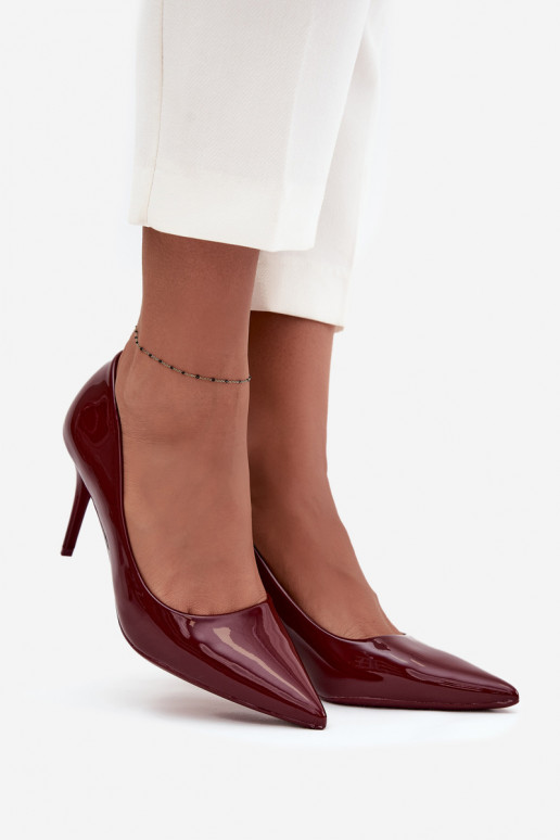 avec effet vernis Eko Peau chaussures à talons hauts Féminin Ze Szpiczastymi Noskami Bourgogne Jadira