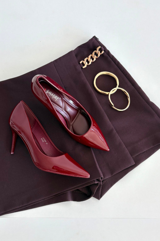 avec effet vernis Eko Peau chaussures à talons hauts Féminin Ze Szpiczastymi Noskami Bourgogne Jadira