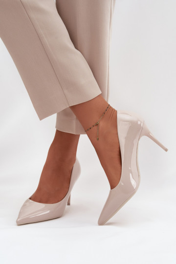 Escarpins en simili cuir verni pour femmes à bouts pointus couleur ivoire Jadira