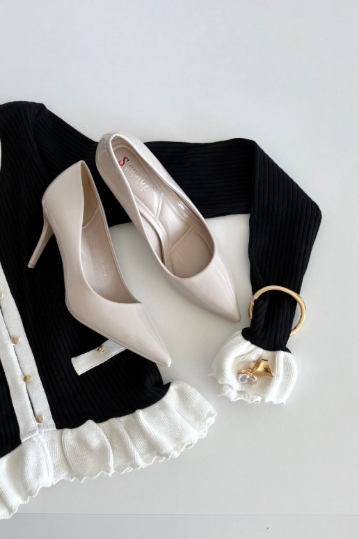 Escarpins en simili cuir verni pour femmes à bouts pointus couleur ivoire Jadira