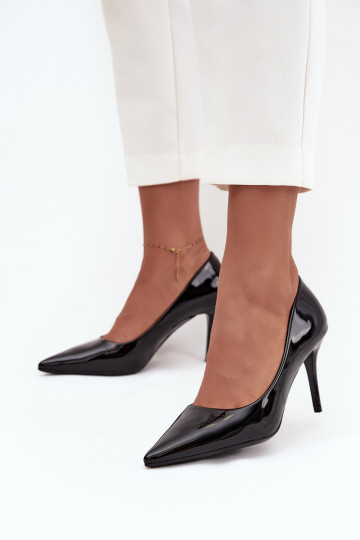 avec effet vernis Eko Peau chaussures à talons hauts Féminin Ze Szpiczastymi Noskami couleur noire Jadira 2