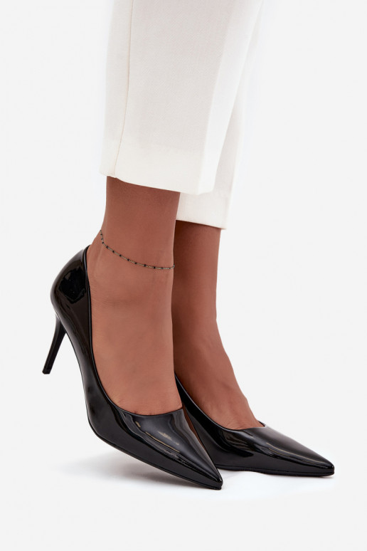 avec effet vernis Eko Peau chaussures à talons hauts Féminin Ze Szpiczastymi Noskami couleur noire Jadira