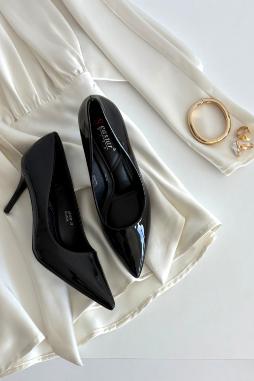 avec effet vernis Eko Peau chaussures à talons hauts Féminin Ze Szpiczastymi Noskami couleur noire Jadira